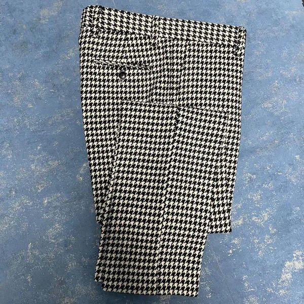 Männer Hosen 2024 Herbst Winter Männer Hosen Lange Wolle Tweed Klassische Büro Gerade Männliche Retro Fischgräten Business Plaid P77