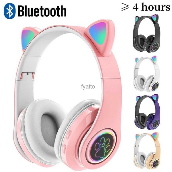 Handy-Kopfhörer, Blitzlicht, niedliche Katzenohren, kabellose Kopfhörer, LED-Steuerung, Stereo-Musikhelm für Kinder und Mädchen, mobiler Bluetooth-Kopfhörer, Geschenk H240312