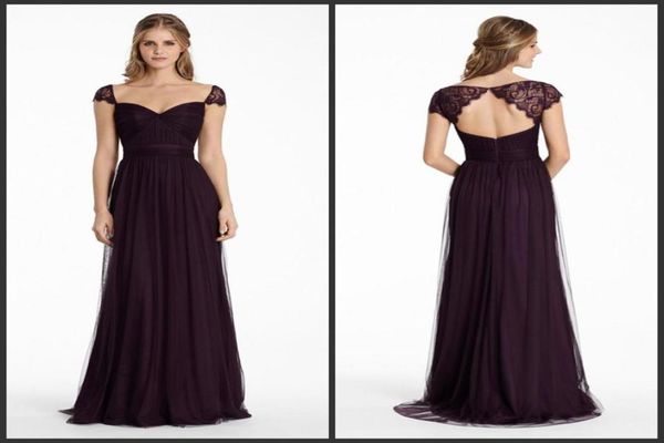 Vestidos de damas de honra ameixa inglês net uma linha longa querida decote formal vestido de festa renda boné manga buraco fechadura zíper noite dre5797049