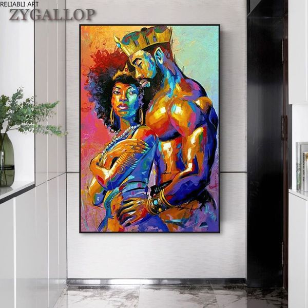 Impressão em tela arte africana pintura a óleo casal cartazes e impressões rei e rainha abstrata arte da parede quadros em tela para casa design267k