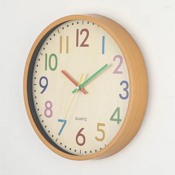 Orologi da parete Orologio silenzioso per bambini Orologio da 12 pollici al quarzo senza ticchettio Funziona a batteria Decorativo colorato per la camera da letto della scuola materna dei bambini