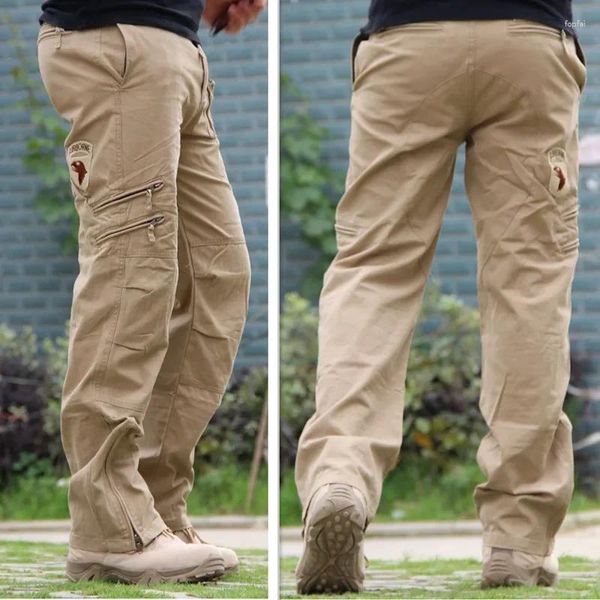 Мужские брюки, мужские хлопковые армейские камуфляжные черные брюки с несколькими карманами для бега, армейские брюки-карго в стиле милитари, тактические, большие размеры