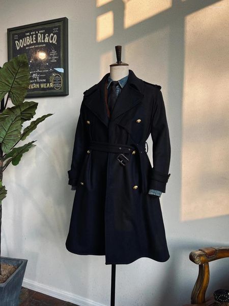 Trench maschili Tailor Branto 70% Versione in tweed pesante British a metà lunghezza a metà lunghezza calda bottoni in ottone personalizzati