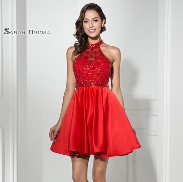 Kurzes rotes A-Line-Abschlussballkleid 2019, sexy rückenfrei, Cocktail-Tüll-Minirock, Heimkehrkleid, formelles Abschlussfeierkleid LX3162644816