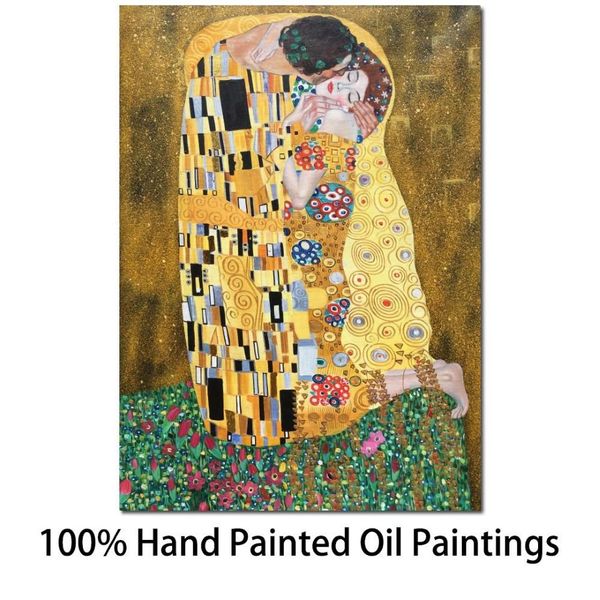 Wandkunst, Ölgemälde, Kuss, Gustav Klimt, Leinwand, Reproduktion, Porträt, Frau, Kunstwerk, modernes Gold, Badezimmer, Büro, romantisches Zuhause, D2341