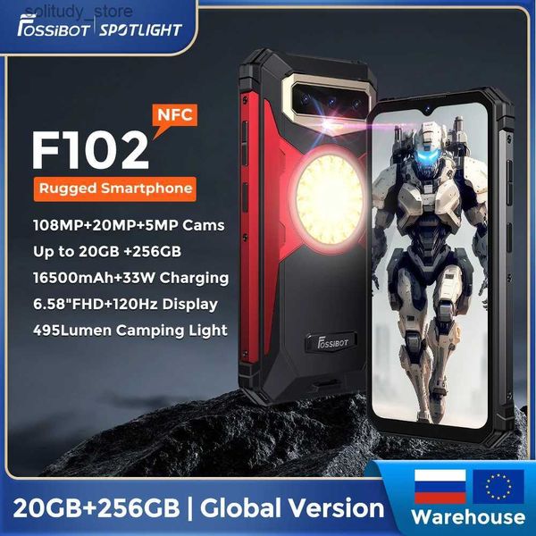 Telefones celulares Fossibot F102 Helio G99 resistente Android Phone 20GB + 256GB 16500mAh Camping Light IP68 Waterproof Phone NFC Q240312