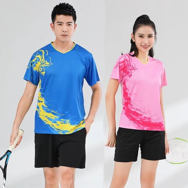 Mulheres homens camisas de tênis shorts dragão chinês impressão badminton uniforme crianças conjunto tênis mesa terno treinamento menino menina esportiva 240304