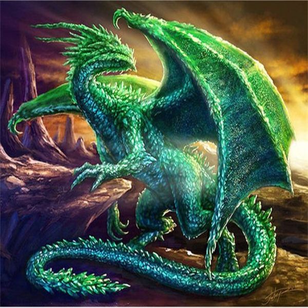 Fai da te diamante pittura a punto croce kit strass pieno di diamanti rotondi ricamo animale drago verde decorazione della casa a mosaico yx4294290w