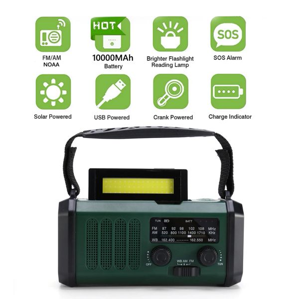 Светодиодный портативный радиоприемник для выживания AM/FM/WB 10000 мАч, радиофонарик с ручным управлением, лампа для чтения, солнечное аварийное радио, TypeC, зарядка с компасом