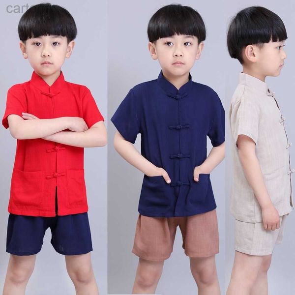 Set di abbigliamento Set di vestiti per neonato T-shirt per bambini in stile cinese Pantalone corto Tang Suit Lino traspirante Ragazzi Jersey Tuta sportiva ldd240311