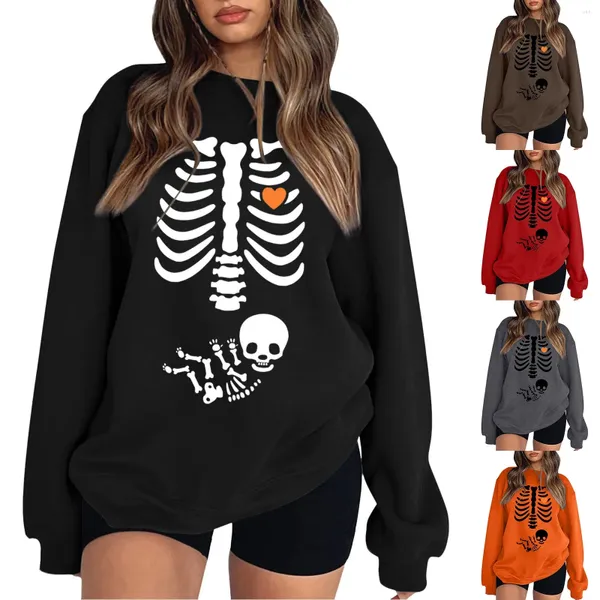 Felpe con cappuccio da donna modello carino Halloween felpe da donna girocollo a maniche lunghe top casual camicia atletica foderata in pile allentato