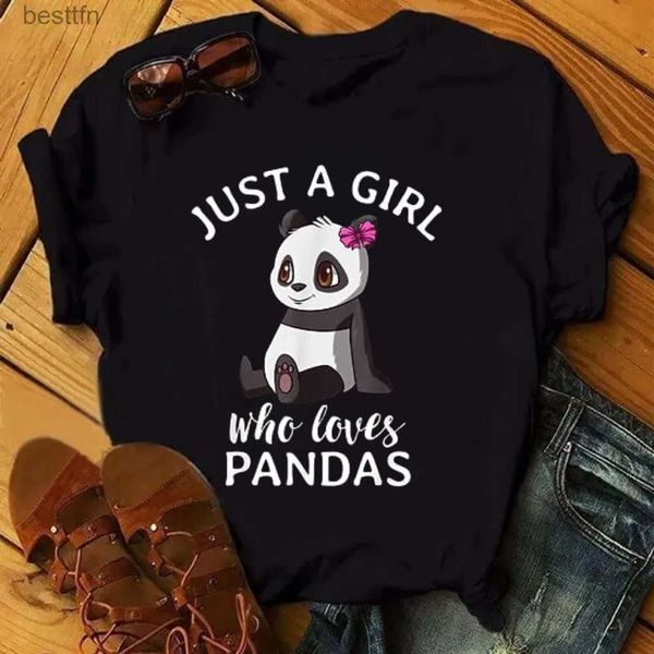 Camiseta feminina 2023 novo panda bonito t camisas para mulheres apenas uma menina que ama pandas impressão t camisa engraçado presente de aniversário feminino topo 240311