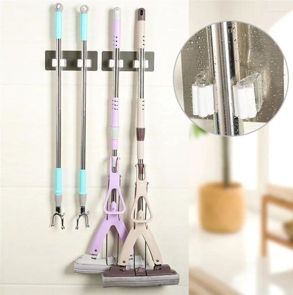 Küche Lagerung Mopp Regenschirm Pinsel Besen Aufhänger Rack Dual Werkzeug Für Home Wand Montiert Bar Organizer Halter Selbstklebende