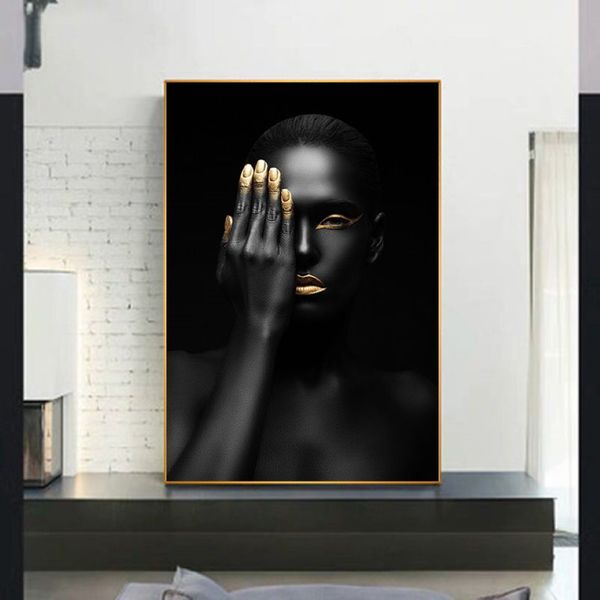 Sexy donna africana in oro nero immagini stampe su tela pittura decorativa arte della parete per soggiorno poster NO FRAME299G