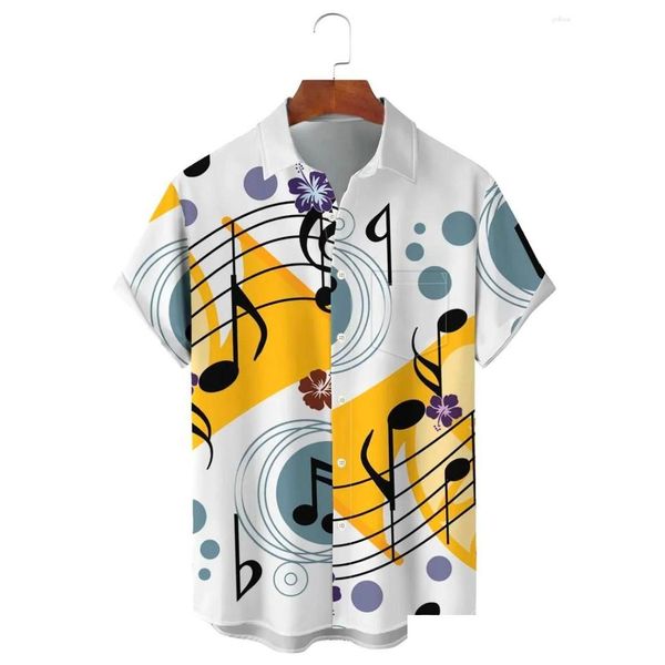 Camicie eleganti da uomo Camicia hawaiana per uomo/donna Stampa di note musicali estive T-shirt streetwear Y2K Manica corta Oversize Drop Delivery App Otpiy