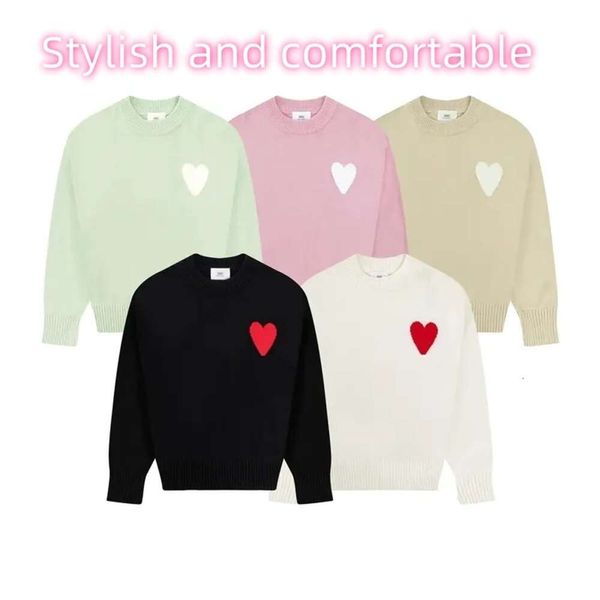 Marka Lüks Unisex Toptan Yuvarlak Triko Sweatshirt Lover A-line Küçük Kırmızı Tasarımcı Amis Sweater Erkek Kadın Kore Moda Bir Kalp Desen Boyun Sıcak