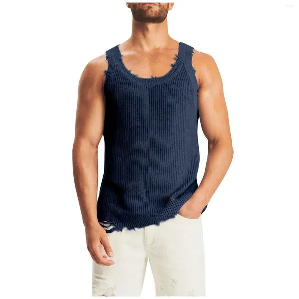 Regatas masculinas verão solto encaixe suspender colete de malha cor sólida casual topo masculino sem mangas camisas roupas y2k