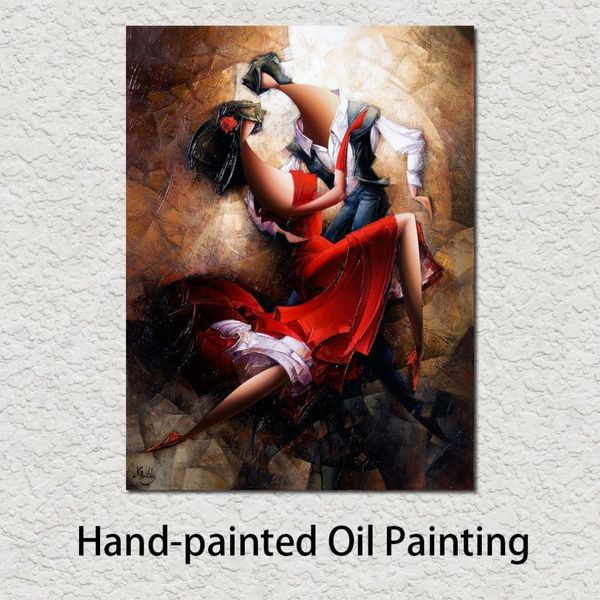 Moderne Gemälde, abstrakter spanischer Tango, handgemalte Leinwandkunst, Frauenbild für die Wanddekoration im Pub, Bar, 2578