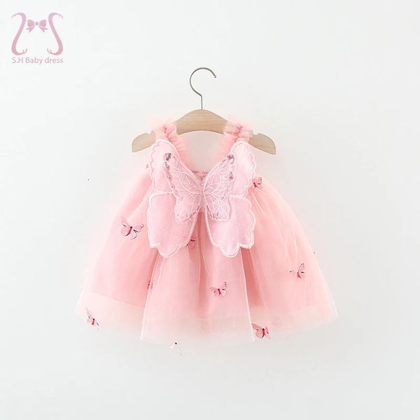 Летнее милое платье без рукавов для маленьких девочек, вечерние платья принцессы для дня рождения, милая детская одежда с бабочками для детей 240228