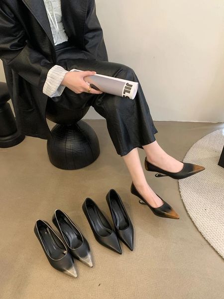 Sapatos de vestido moda mulheres bombas apontou toe raso deslizamento no escritório cunha salto alto preto marrom bege festa sexy tamanho 39