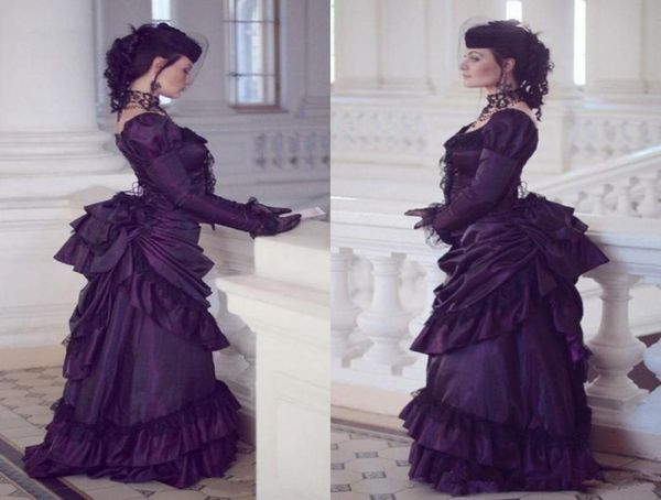 Uzun Kollu Victoria Gotik Balo Elbiseleri Pick -Ups Taffeta Kat Uzunluğu Gelin Parti Robe De Marrige Resmi Akşamları JOWNS3250897