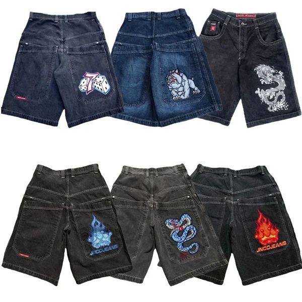 JNCO abbigliamento Y2K Jeans larghi Pantaloncini Hip Hop neri Pantaloncini da palestra Streetwear Gothic Harajuku Uomo Donna Casual jeans a gamba larga Pantaloncini 240226