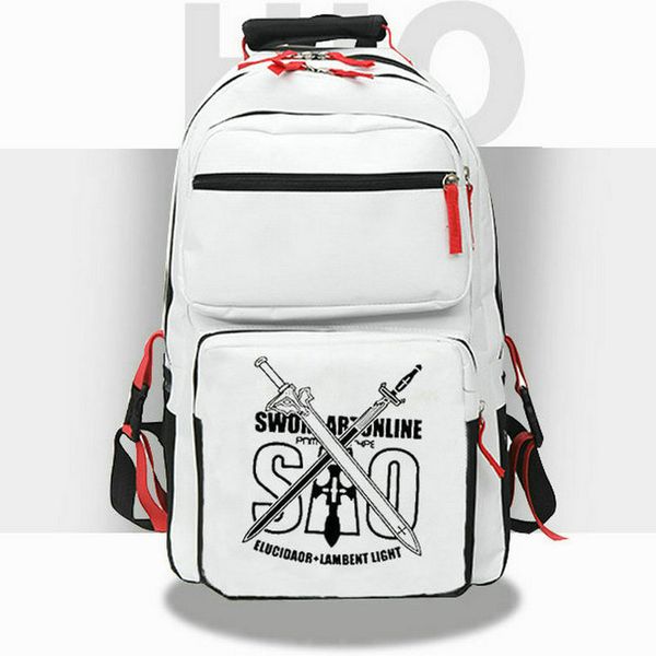 Lambent Light-Rucksack, Sword Art Online-Tagesrucksack, SAO Elucidaor-Schultasche, Cartoon-Print-Rucksack, lässige Schultasche, weiß-schwarzer Tagesrucksack