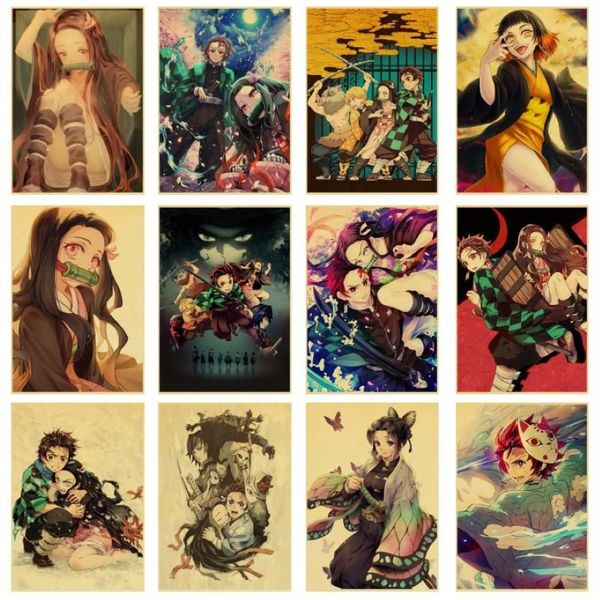 Pinturas em tela pintura anime demon slayer poster parede artista decoração de casa presente de aniversário imagem cuadros para sala de estar crianças deco245h