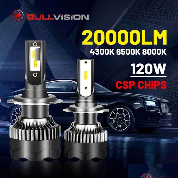 Автомобильные фары Новые светодиодные фары H4 20000Lm Csp Chip H7 H1 H11 H8 H9 9005 9006 Hb3 Hb4 120W 4300K 6500K 8000K Ptf Ice Bb Противотуманные фары Bis Dhfd5