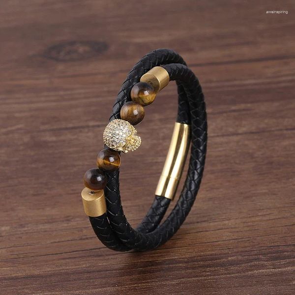 Braccialetti con ciondoli Bracciale in acciaio inossidabile Occhio di tigre Perline di pietra Lava naturale Uomo Donna Gioielli