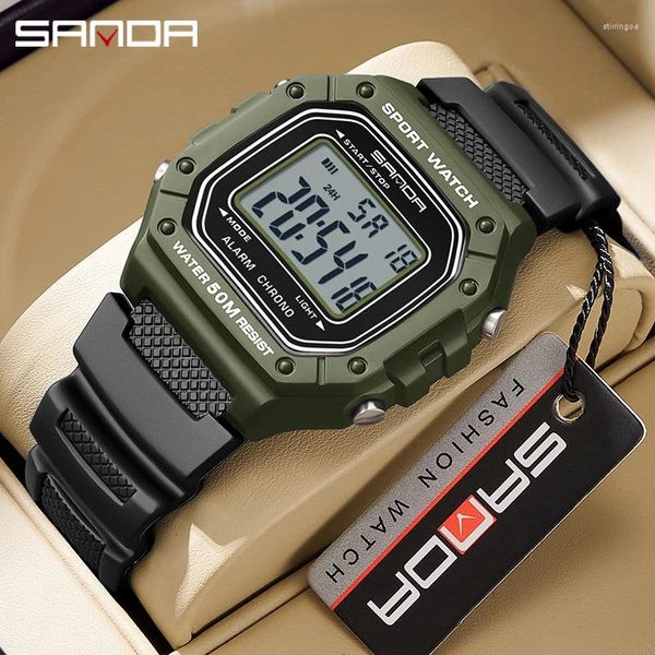 Orologi da polso SANDA 2156 Orologio da uomo di moda Militare Resistente all'acqua Orologi sportivi Army Big Dial Led Cronometri digitali per uomo