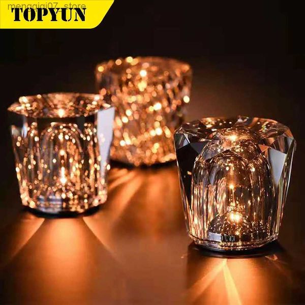 Lâmpadas Shades Nova lâmpada de cristal criativo diamante LED recarregável lâmpada de mesa bar lâmpada de mesa atmosfera quarto lâmpada de cabeceira atmosfera L240311