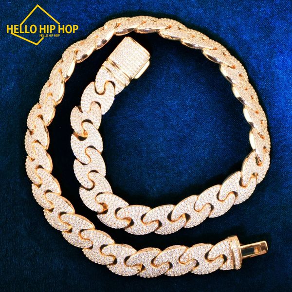 Hello Hip Hop Solid Miami Cuban Chain Men Necklace Oro Color Gold Plodato Full Zirconia Hip Hop Link Bling Rock Rapper Jewelry 12mm
