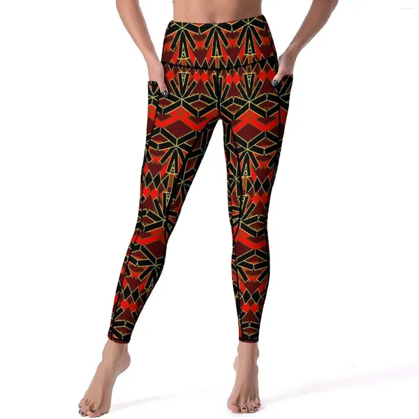 Kadın Tayt Vintage Dashiki Seksi Kırmızı Siyah Yüksek Bel Yoga Pantolon Elastik Leggins Kadın Grafik Fitness Sport Teşhal