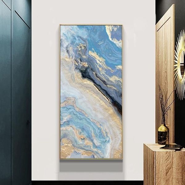 Wohnzimmer Wandbild Zimmer Home Malerei Leinwand Ozean Skandinavische Abstrakte Für Nordic Kunst Seascape Goldene Wand Moderne Bild Dekorative O258P