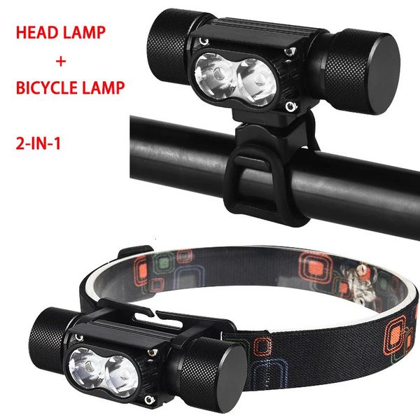 Luz forte lâmpada de bicicleta t6 farol 2 em 1 led à prova dwaterproof água portátil 18650 carregamento usb ao ar livre multi-função equitação farol 240301