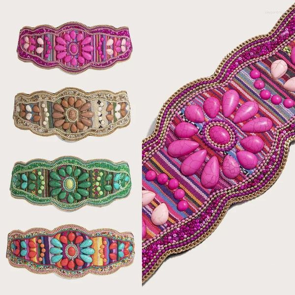 Cinture Cintura da donna alla moda con abito cappotto decorativo elastico di design con perline fatto a mano in stile etnico