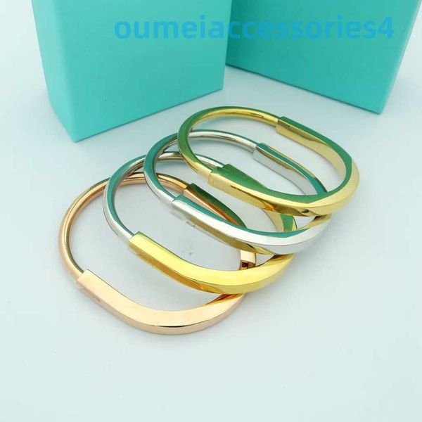 2024 jóias designer marca pulseiras ferradura aberta titânio rosa ouro pulseira superfície lisa