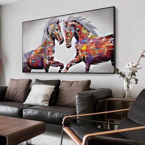Pinturas de lona pintura animal arte de parede cavalo leão tigre poster e impressão para sala de estar decoração de casa282g