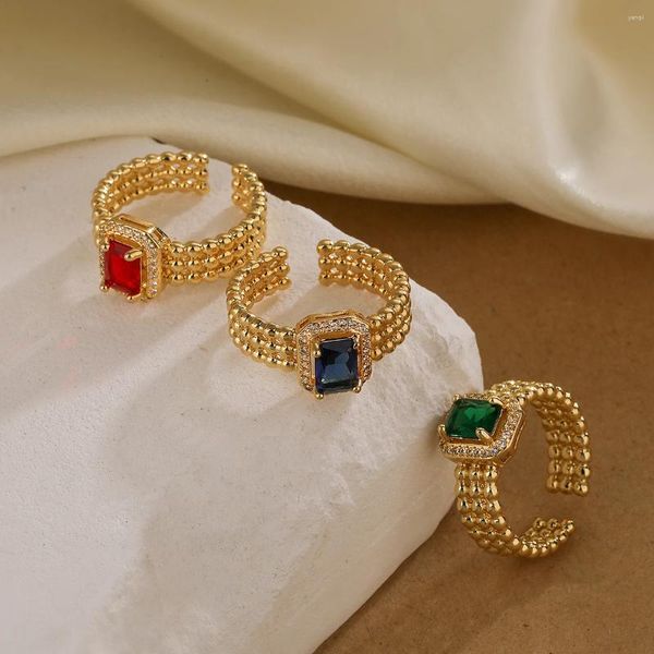 Anelli a grappolo Mafisar Moda Lusso Placcato in oro Anello con zirconi rosso/verde/blu Geometria di alta qualità Delicato regalo di gioielli per feste da donna