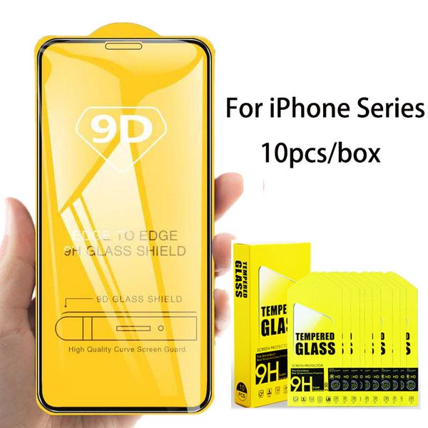 9D Full Cover Gehärtetes Glas Film Für iPhone 11 12 13 14 15 Pro Max Screen Protector Für iPhone XR XS Max 7 8 Plus Glas 10 teile/schachtel