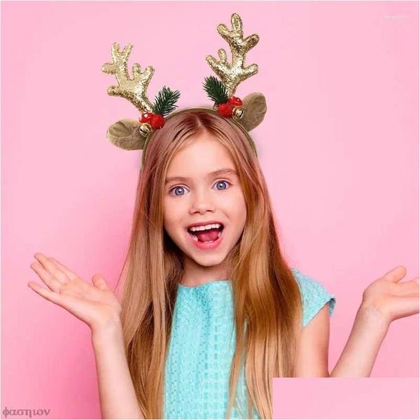 Acessórios de cabelo Natal Headbands Presente Xmas Headband Fantasia Rena Antlers Hairband Feliz Decorações para Mulheres Drop Delivery Baby OTR3G