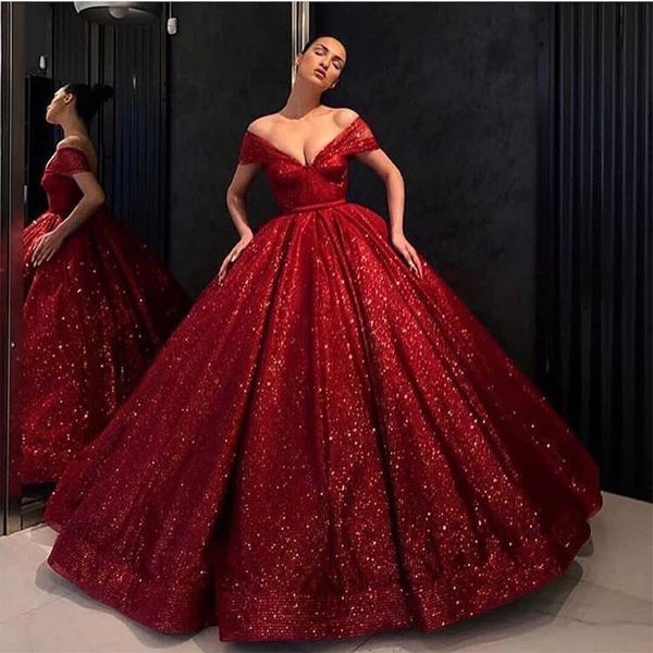 Bling Bling Pailletten Quinceanera Kleider Ballkleid Rot 2021 Neue Süße 16 Kleider Kleider Geburtstag Party Falten Plus Größe Vestidos de 269V