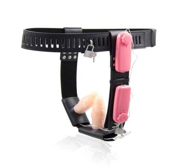 Секс-инструменты на продажу Кожаный женский ремень с вибрационной вагинальной анальной пробкой Секс-игрушки БДСМ Набор повязок для женщин.Y190603026809173