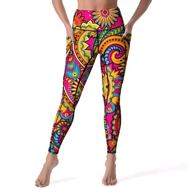 Leggings da donna Pantaloni da yoga con stampa paisley retrò Sexy grafica floreale astratta push up Leggins da corsa Collant sportivi elastici dolci da donna