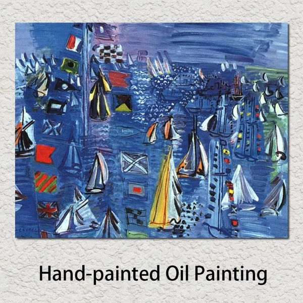 Abstrakte Ölgemälde Boote Raoul Dufy Leinwand Reproduktion Regatta in Cowes handgemaltes Bild hohe Qualität für neues Haus Dekor301S