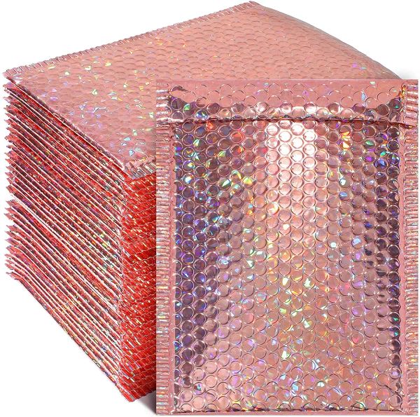 Blackboard 50 Stück/Packung Laser Rose Gold Verpackung Versand Bubble Mailer Goldfolie Kunststoff gepolsterte Umschläge Geschenktüte Versandumschlagbeutel