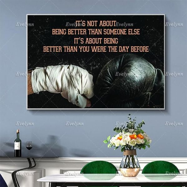 Gemälde Boxen-Poster „Es geht nicht darum, besser zu sein als jemand anderes, du warst“, Heimdekoration, Leinwand, Wandkunst, 247j