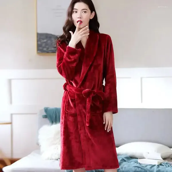 Женская одежда для сна 2024, весна-осень, коралловый бархатный халат, зимний фланелевой халат, удлиненная одежда для дома с длинными рукавами, оптовая продажа