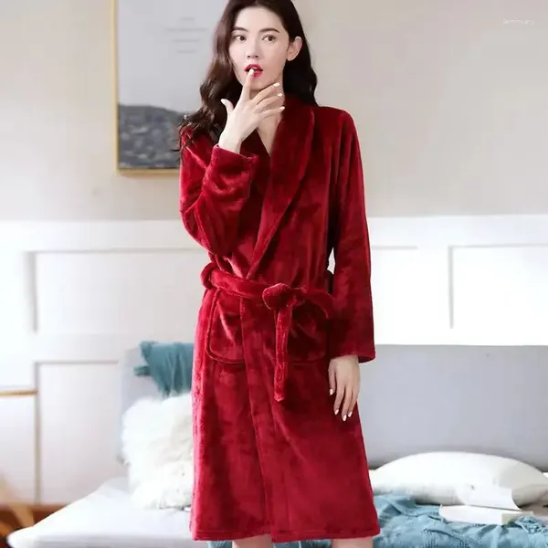 Damen Nachtwäsche 2024 Frühling Herbst Korallen Samt Bademantel Winter Flanell Dressing Robe Langarm Erweiterte Loungewear Großhandel